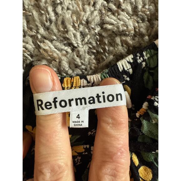 Women’s Reformation Black Floral Flowery Corbin Dress Size 4 - Picture 4 of 6